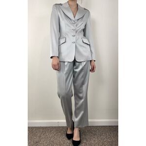 RARE Vintage Escada Silver Satin Swarovski Crystal Pantsuit
